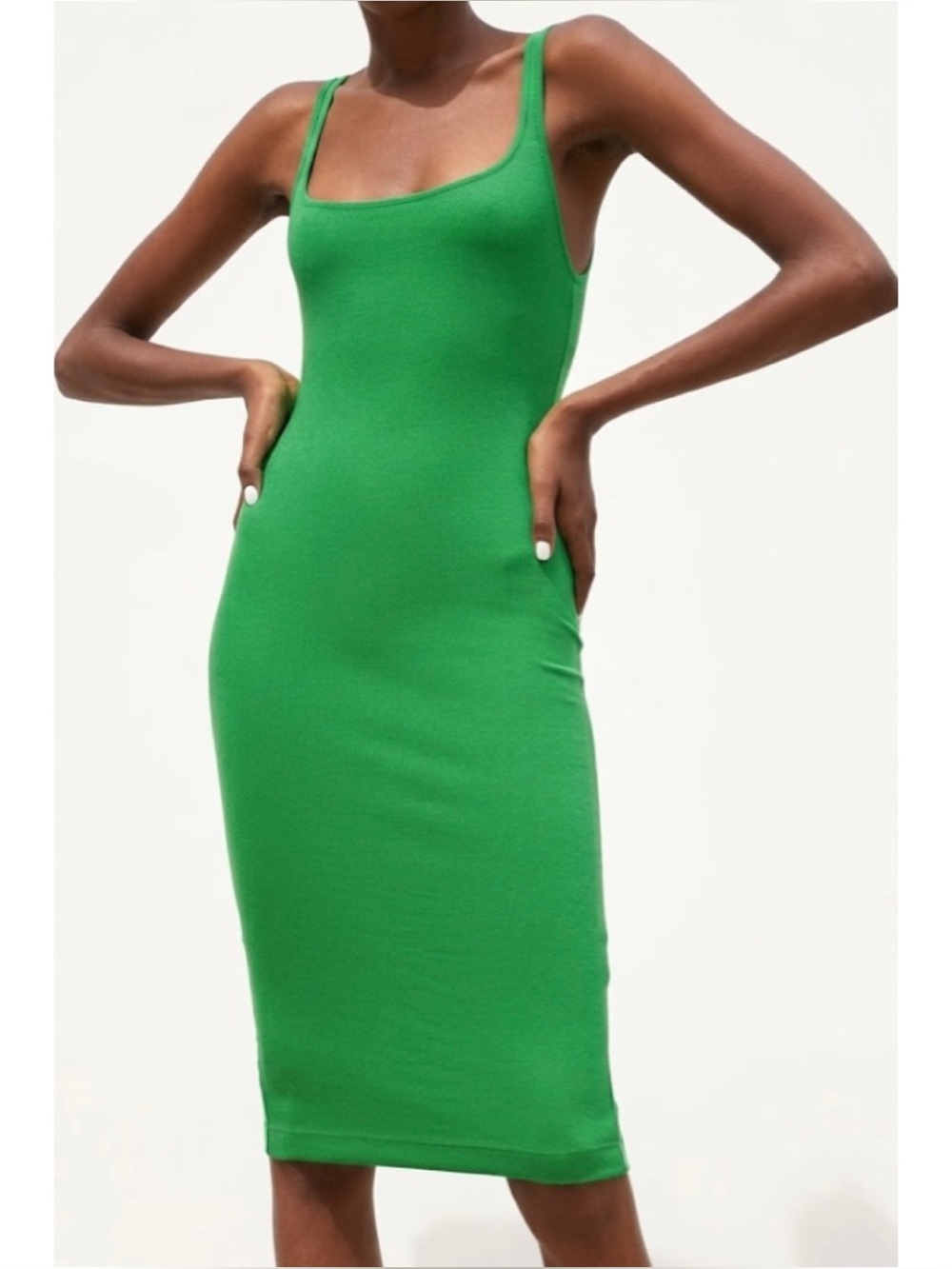 Zara Scoop Neck Knit Bodycon Midi Dress Back Slit